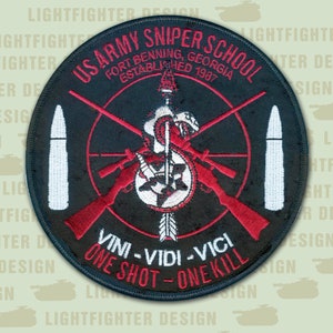Army Sniper School Patch: Ft Benning, One Shot One Kill, 5 inch