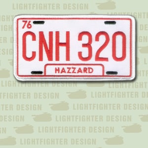 Dukes of Hazzard embroidered license plate patch 5 1/8 inch X 2 3/4 inch wax backed - Merrowed Edge - General Lee - Hazzard County - HD