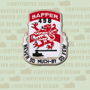 458th Combat Engineer DUI embroidered Patch - (Wax) - US Army - Combat Engineer - 3&quot; X 3 3/4&quot; - Non Merrowed Edge - USAR
