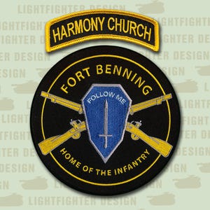 HARMONY CHURCH Infantry Embroidered Tab - US Infantry - (11 B) Fort Benning, Georgia - With Home of the Infantry Patch - Both Wax Backing