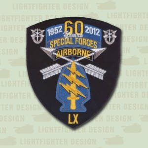 US Special Forces Embroidered Patch (LARGE) - 60 year - 5 3/4&quot; X 5&quot; Wax Backed Ft Bragg NC  - Ranger - Infantry - Q Course - 19 Series