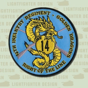 14th Infantry Regiment Embroidered Patch ( 4 1/2&quot;) - Wax Backing - Golden Dragons - Infantry - US Ranger - Right of the Line