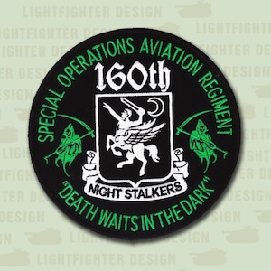 160th SOAR patch - Night Stalkers - Death Waits in the Night - 5&quot; Wax Backed - US Special Forces - Special Operations Aviation Regiment - US