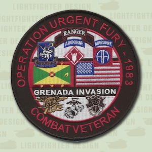 Operation Urgent Fury Patch - Large 5 1/2&quot; Diameter - Merrowed Edge with wax backing - Grenada - 82nd Airborne - Army Rangers - 1983