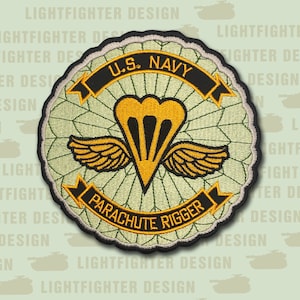 US Navy Parachute Rigger Embroidered Patch - 5&quot; Wax backed with merrowed edge - Naval Air Station Pensacola - Leap Frogs - Frogmen