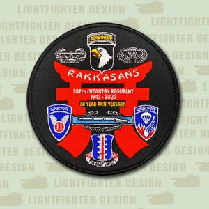 187th Parachute Infantry Regiment -  Rakkasan Commemorative Embroidered Patch - 5&quot; Wax back - merrowed edge - Airborne Infantry - Paratroop