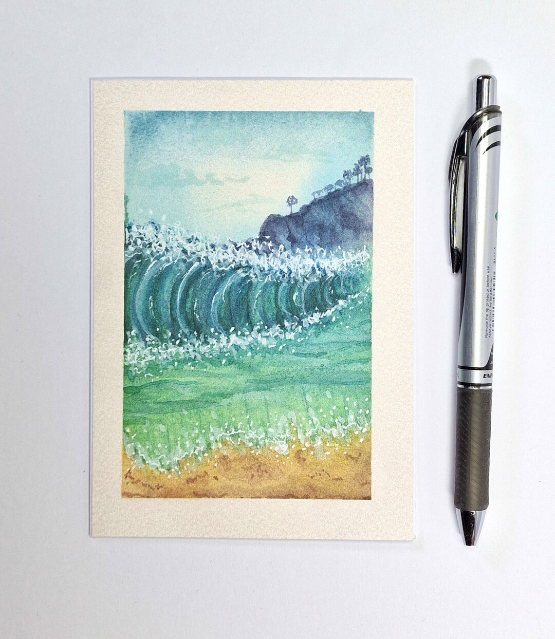 Waves on a Beach Watercolor Greeting Card - Etsy