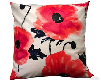 Handmade pillow case, poppy pattern, decorative pillow, interior design