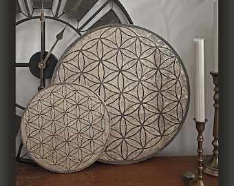 Gold Flower of Life Wall Hanging, Stone Texture Sacred Geometry