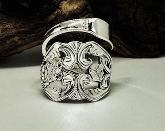 Handmade Swedish Silver Spoon Ring: Floral Pierced Design