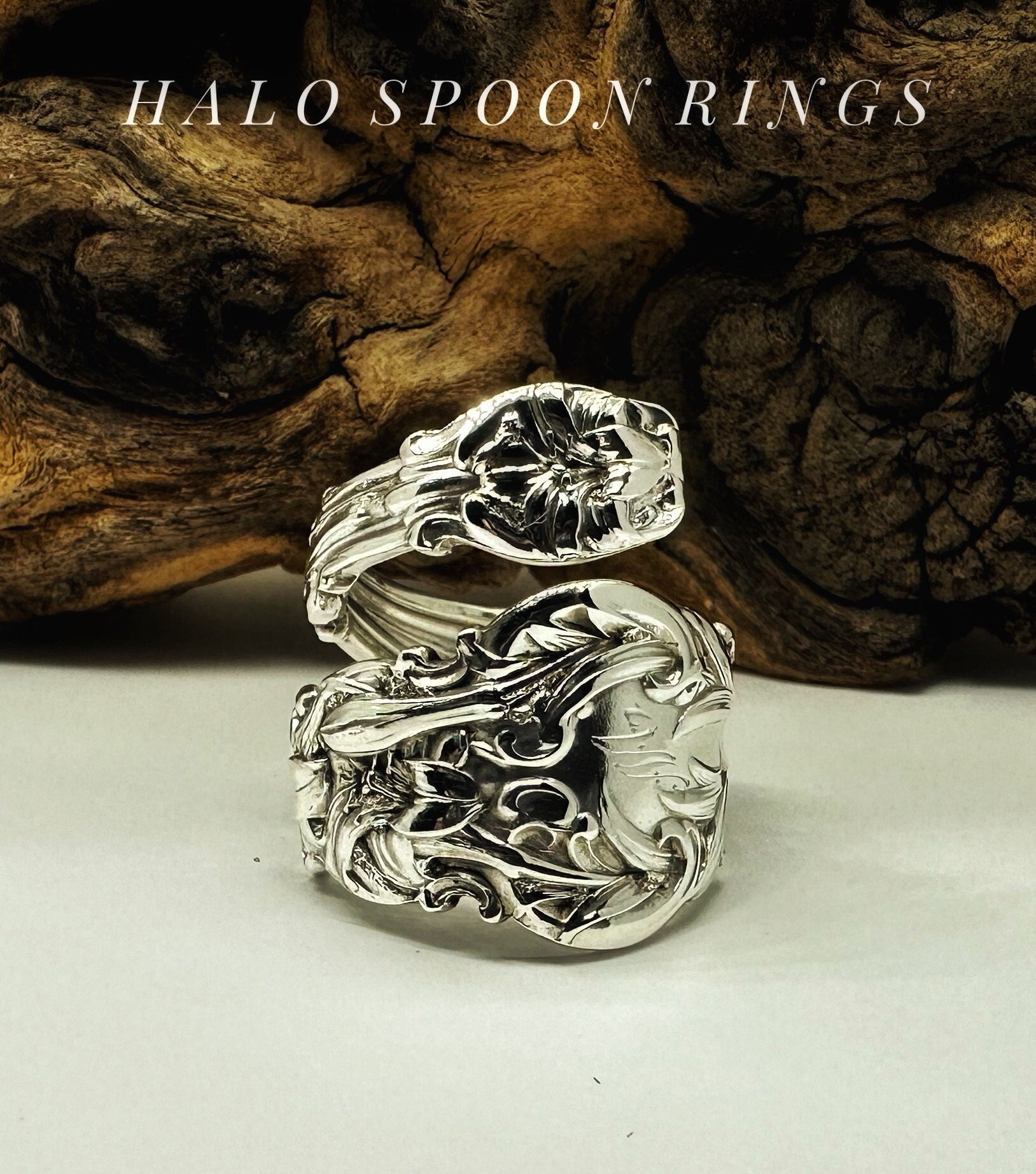 Stunning US Sterling Silver Spoon Ring Beautiful Ornate Embossed