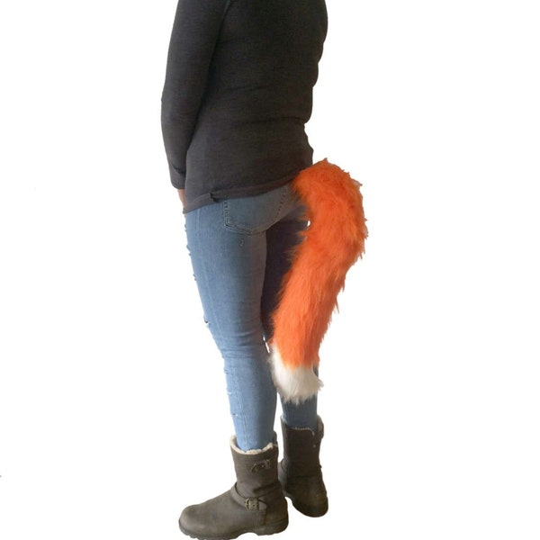 Red Fox Bright Orange Faux Fur Animal Tail Fancy Dress Up Costume Party Prop Accessory Adult Child