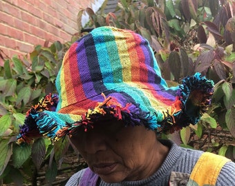 Heldere Regenboog Gestreepte Verzwakte Katoenen Zonnehoed Brede Vormbare Draadrand Packable Gevoerd Kleurrijke Boho Hippie Zomer Mannen Vrouwen