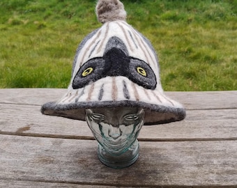 Owl Felted Wool Hat Woodland Pixie Forest Elf Felt Hat Funky Boho Hippie Witch Wizard Costume Novelty Fancy Dress Funny Party Festival