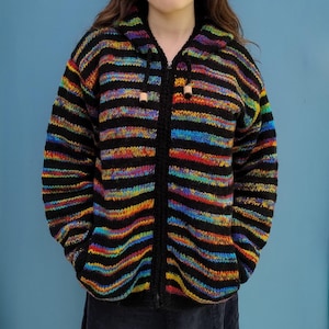 Women's Handmade Sunrise Stripe Zip Hoody, 100% Wool, Super