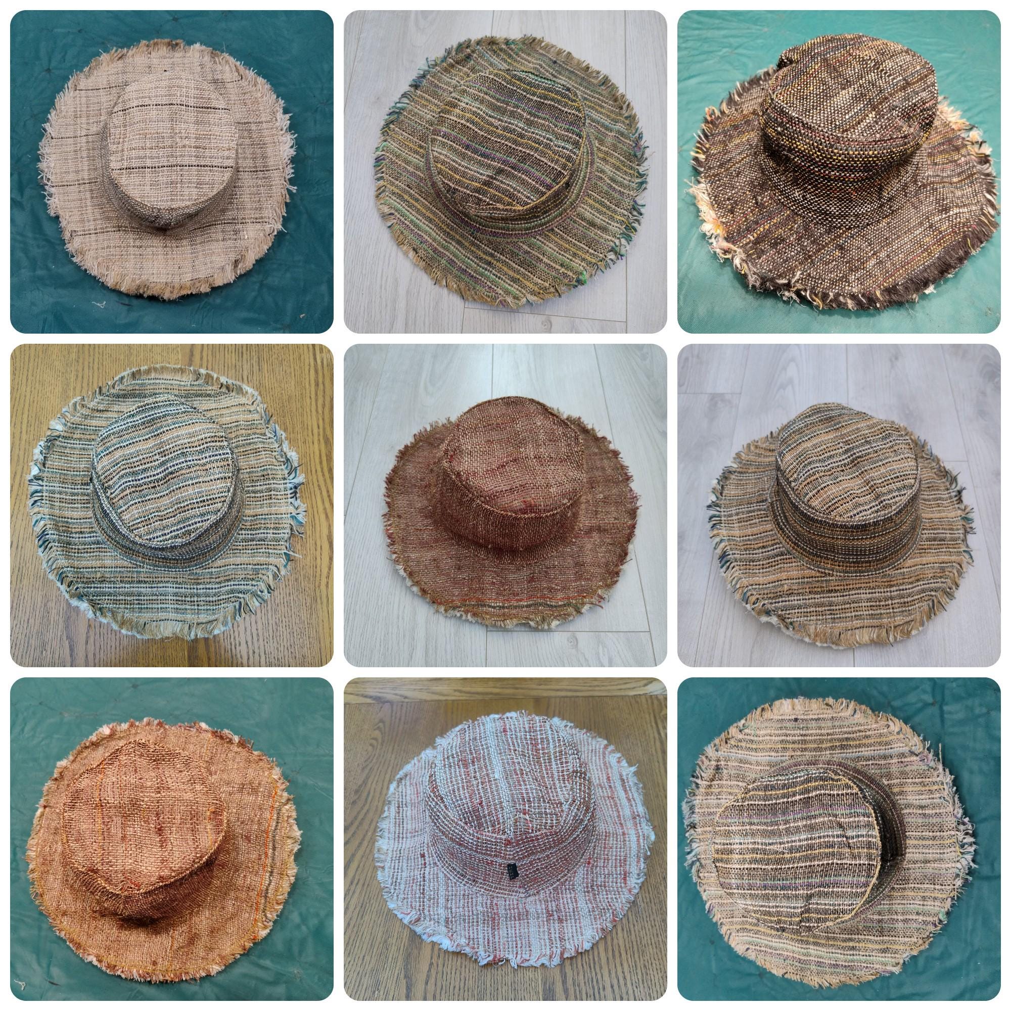 Vintage Fabric Cream and Brown Wide-Brimmed SunHat with wire 