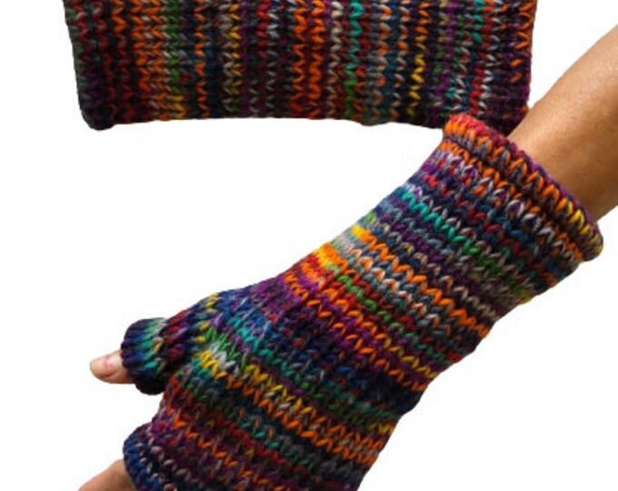 Fleece Lined Knitted Zig Zag Pattern Wool Wrist Warmers Unisex Mitts