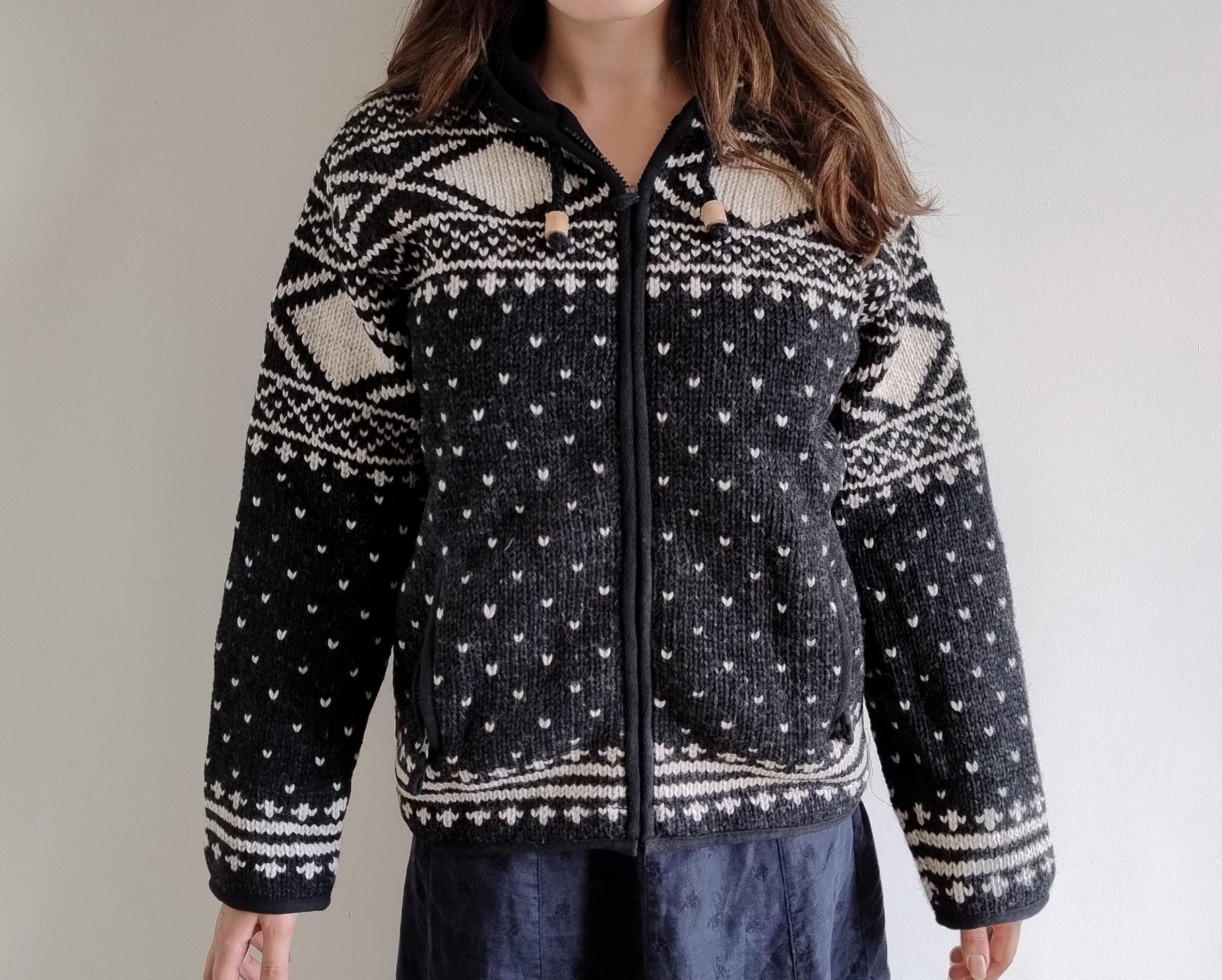 Wool Knit Fairisle Hooded Jacket - Charcoal
