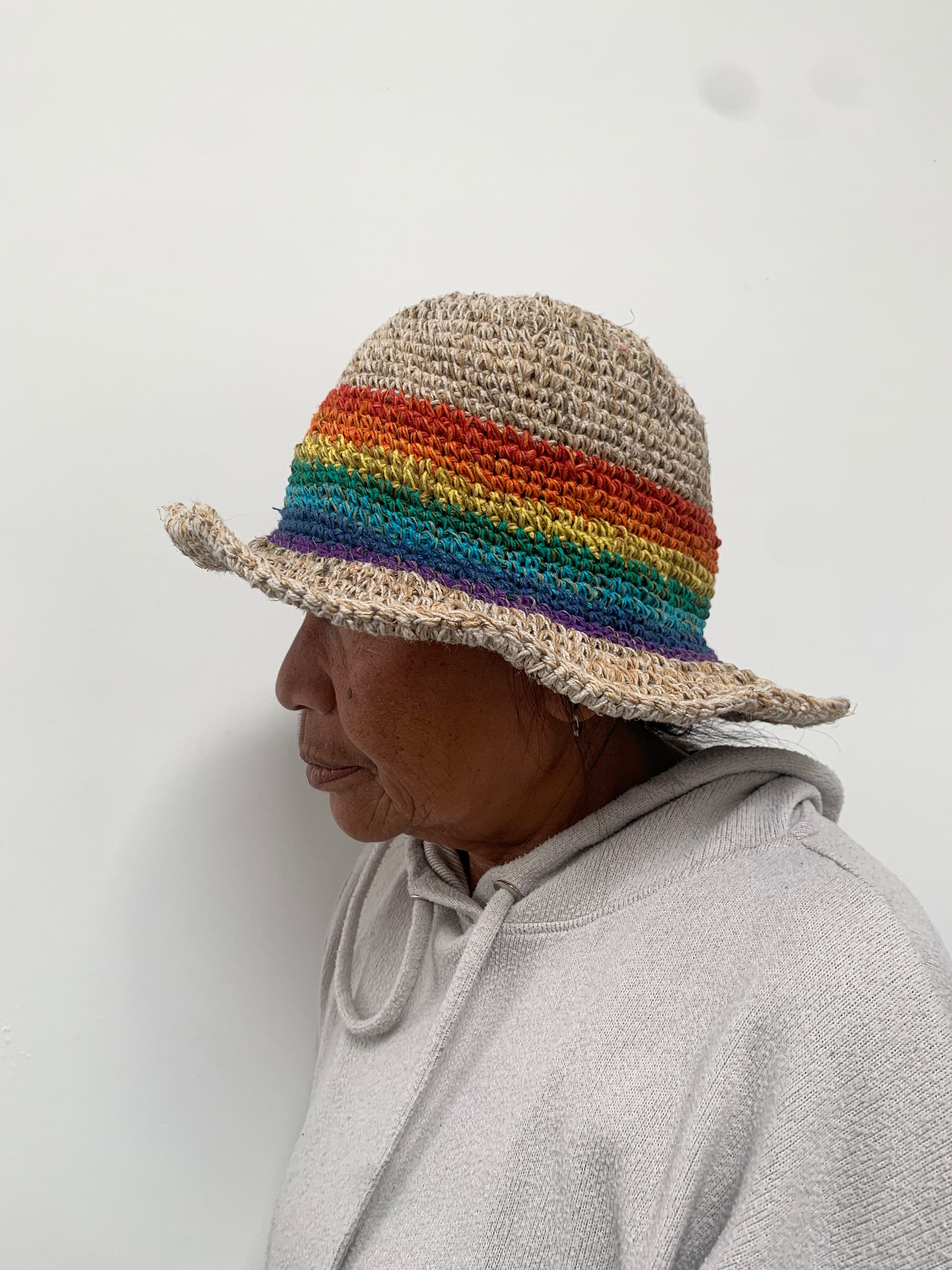 Rainbow Striped Natural Hemp Cotton Eco Friendly Crochet Sun 