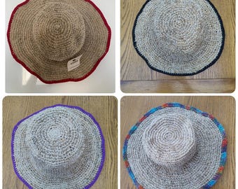 Natuurlijke hennep katoen milieuvriendelijk gehaakte zonnehoed vormbaar met draadrand ademend verpakbaar regenboog rood zwart paarse rand boho mannen vrouwen