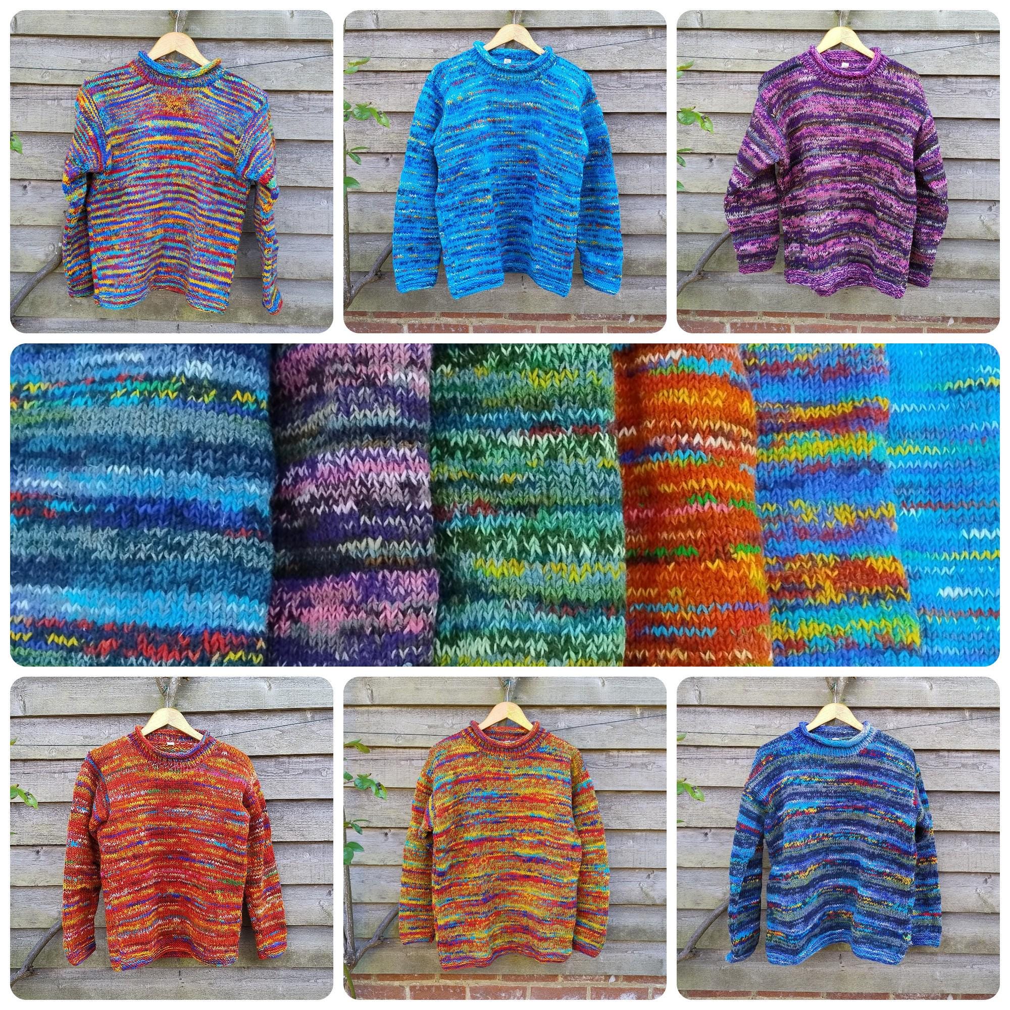 Hand Knitted Wool Jumper Warm Roll Neck Sweater 100% Wool