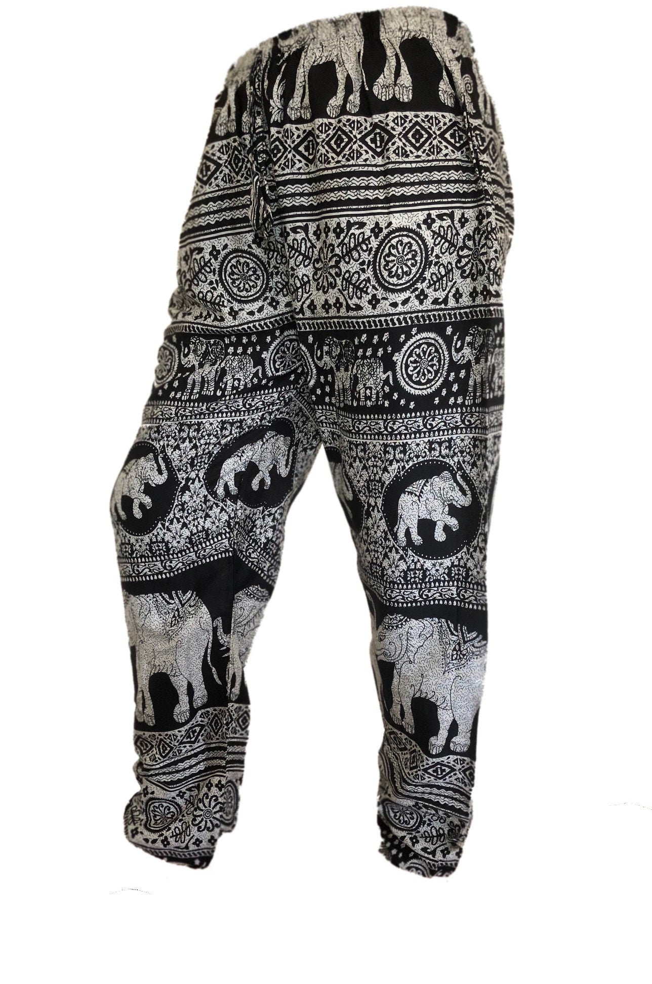 Image of Black Cotton Elephant Trousers Pants Harem Ali Baba Hippy Boho Casual Loose Fit