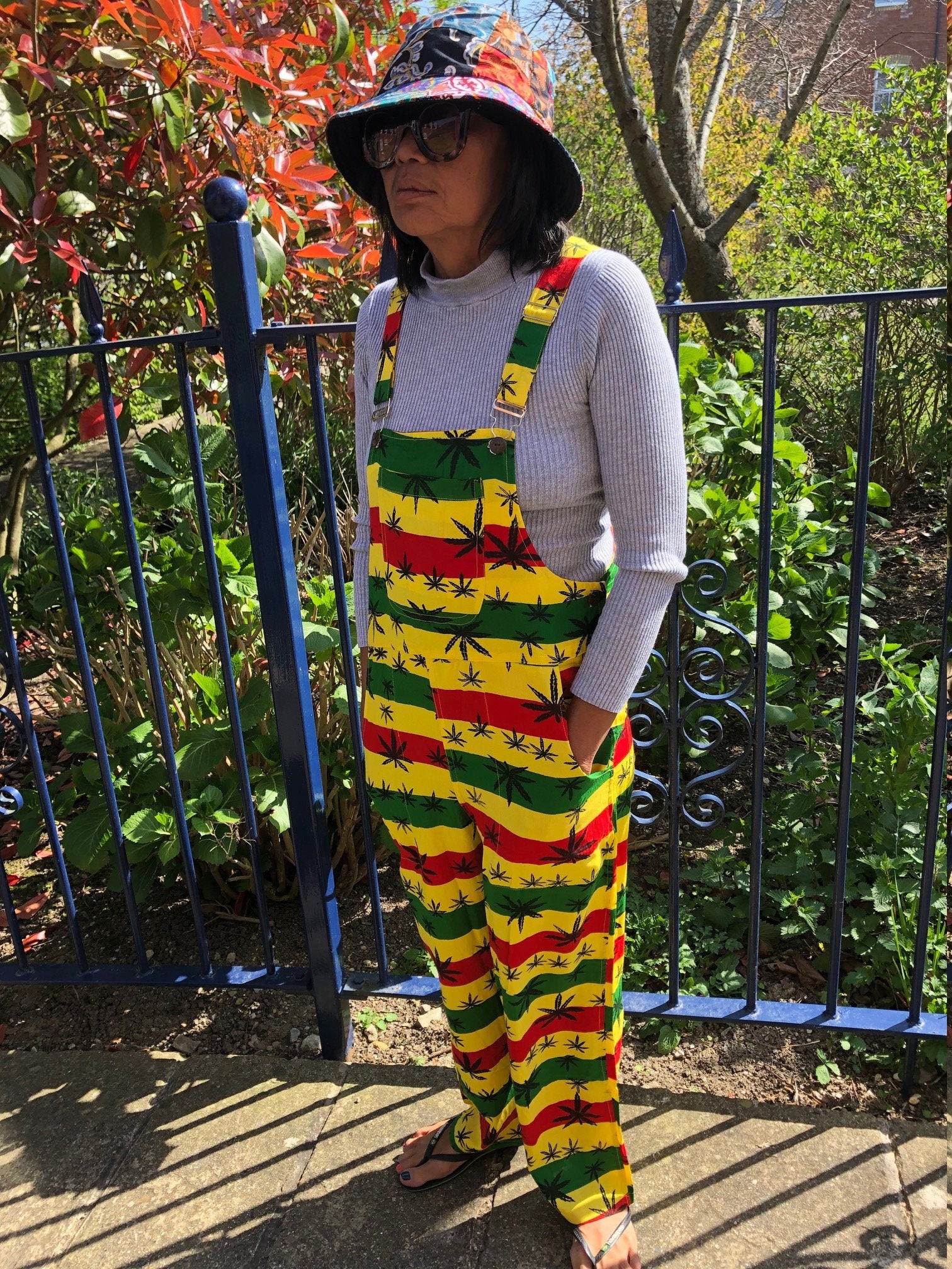 Image of Ethnic Funky Rasta Reggae Bob Marley Hippy Festivals Boho Multi Coloured Dungarees Jumpsuit Overalls S M L Xl Xl