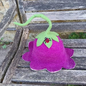 Purple Aubergine Felt Hat Pointy Pixie Flower Fairy Elf Felted Wool Vegetable Hat Boho Hippie Witch Funny Costume Fancy Dress Party Festival