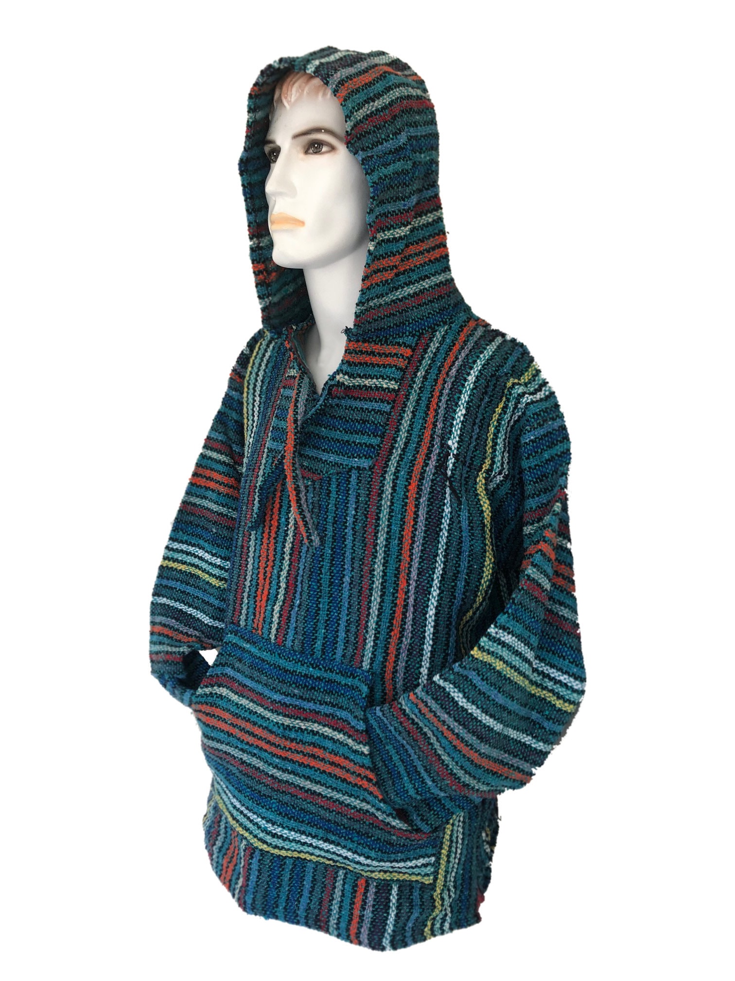 XL Baja Hoodie Hippie Surfer Mexican Poncho Sweater Drug Rug Assorted Colors 