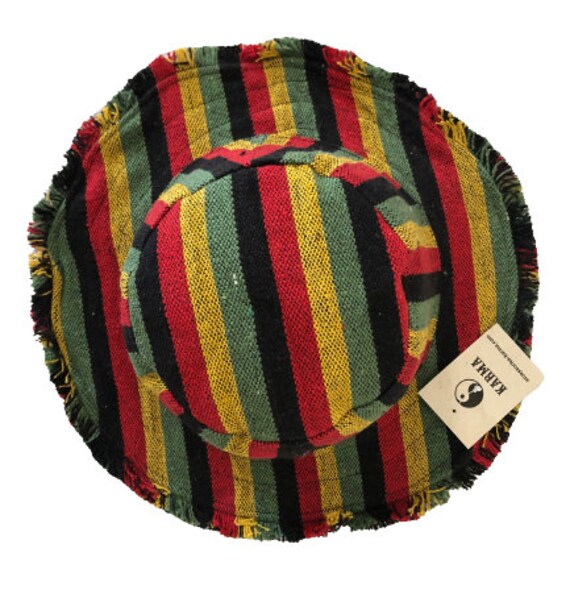 Bright Rasta Striped Frayed Cotton Sun Hat Wide Shapeable  display picture 3