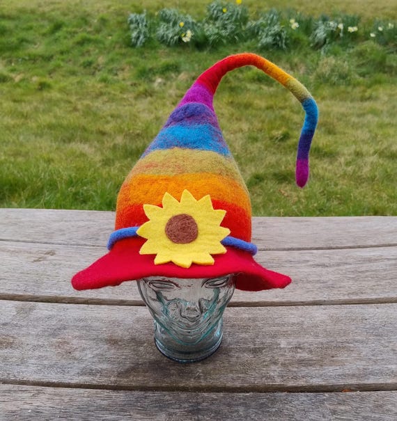 Rainbow Flower Felt Hat Pixie Fairy Elf Felted Wool Hat Funky Boho Yellow Sunflower Hippie Witch Wizard Costume Novelty Fancy Dress Festival Rainbow Flower Felt Hat Pixie Fairy Elf Felted Wool Hat Funky Boho Yellow Sunflower Hippie Witch Wizard Costume Novelty Fancy Dress Festival