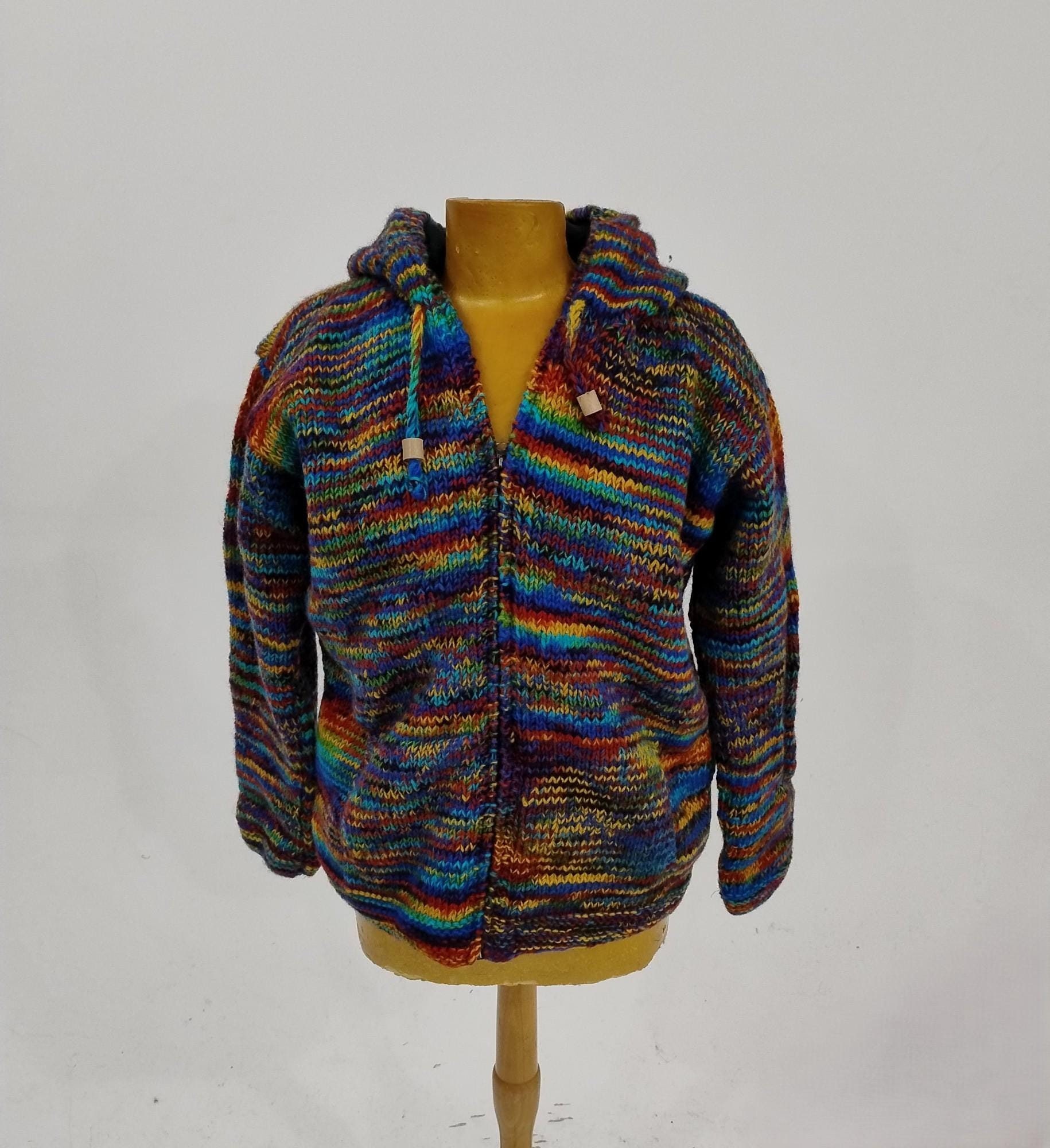 Chaqueta Rayas Arcoíris Chaqueta Con Capucha Larga De Mujer Hippie