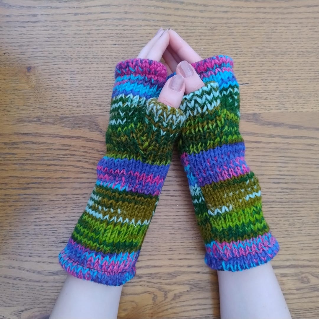 STRIPE SEAMLESS HAND WARMER ”MERINO LAMBS WOOL” #GREEN [R5092-AW25]