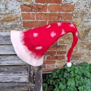 Long Felt Hat Toadstool Mushroom Red White Spotted Pixie Fairy Elf Felted Wool Hat Funky Wizard Witch Fantasy Costume Fancy Dress Festival