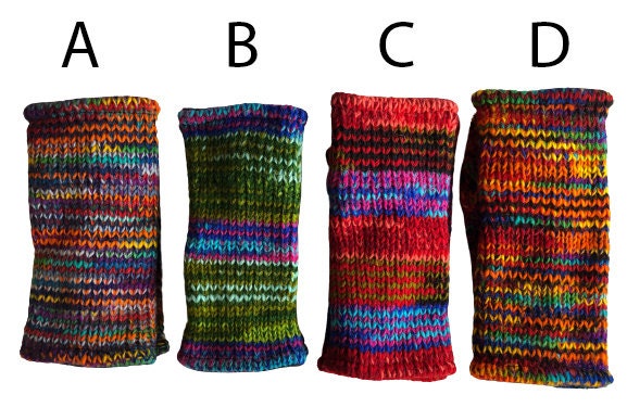 Fleece Lined Knitted Zig Zag Pattern Rainbow Wool Wrist Warmers Unise…