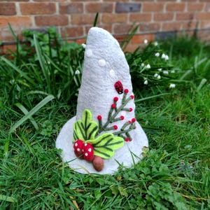 Grey Felt Hat Woodland Ladybird Holly Pixie Fairy Elf Felted Wool Hat Funky Wizard Witch Fantasy Costume Fancy Dress Novelty Festival