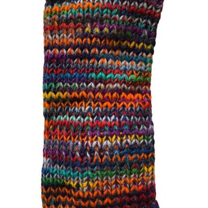 Hand Knitted Fleece Lined Wool Wrist Warmers Colourful Multi Space Dye Pattern Handwarmers Rainbow Striped Mitts Fingerless Gloves Mittens image 6