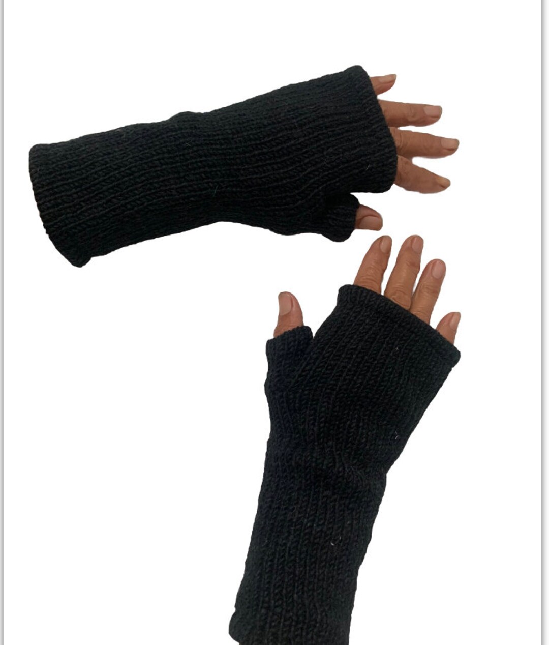 Fleece Lined Knitted Black Pattern Wool Wrist Warmers Unisex Etsy UK