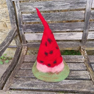 Watermelon Fruit Felt Hat Pixie Fairy Elf Pointy Felted Wool Hat Funky Boho Hippie Witch Wizard Fun Costume Novelty Fancy Dress Festival