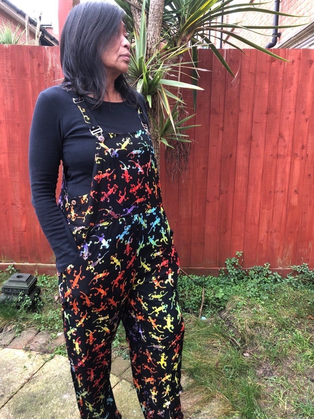 Image of Ethnic Funky Hippy Festivals Boho Multi Coloured Gecko Dungarees Jumpsuit Overalls S M L Xl Xl
