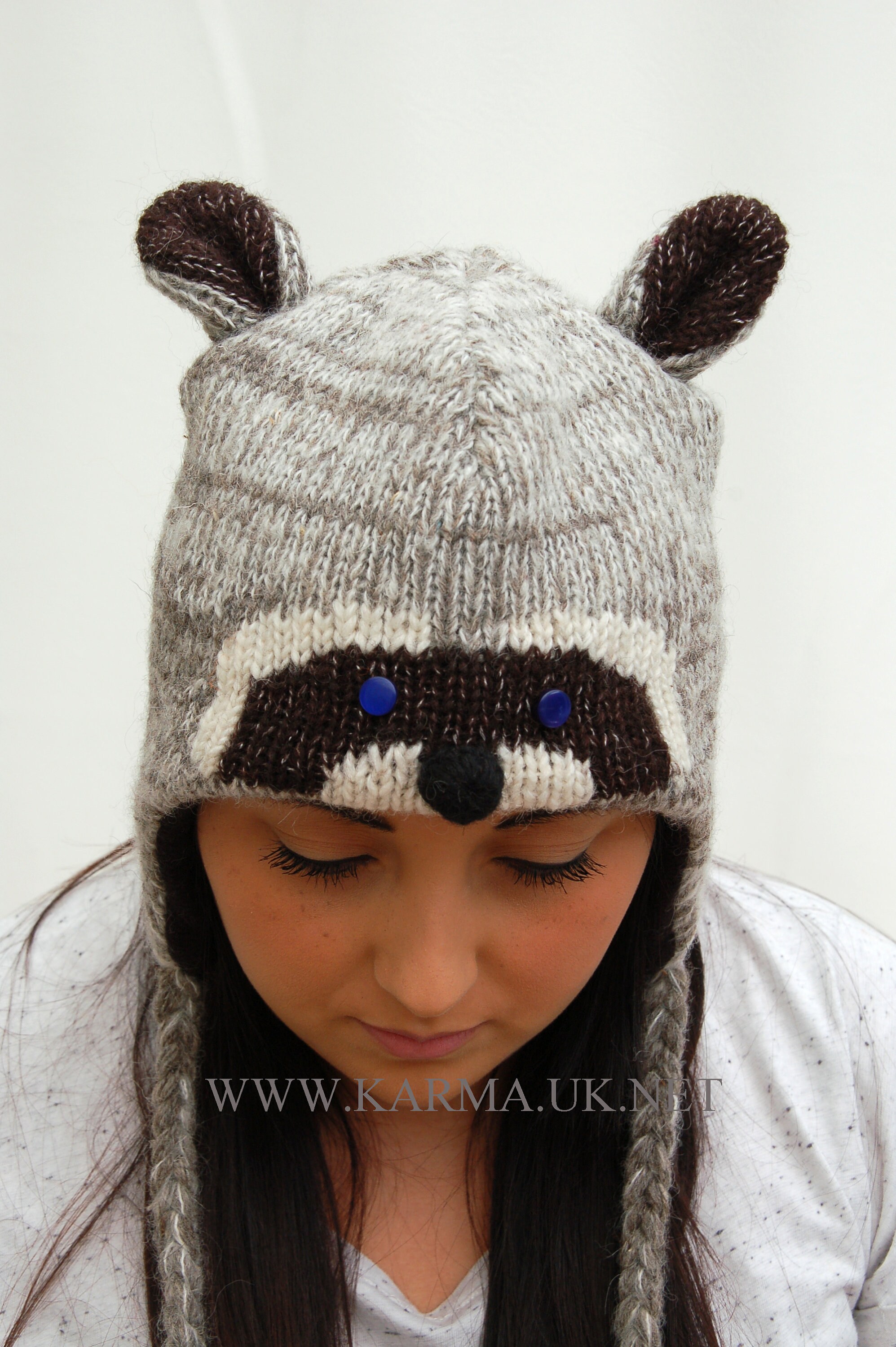 Unisex Adult Child Knitted Raccoon Hat Warm Festival Novelty Ski Party