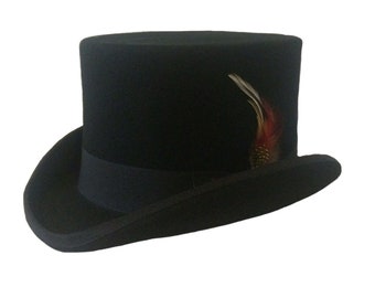 L.Z.H Cap Womens Top Hat Wool Christmas Steampunk Top Hat with Red and Green for Women Hat Color : Red, Size : 55cm 