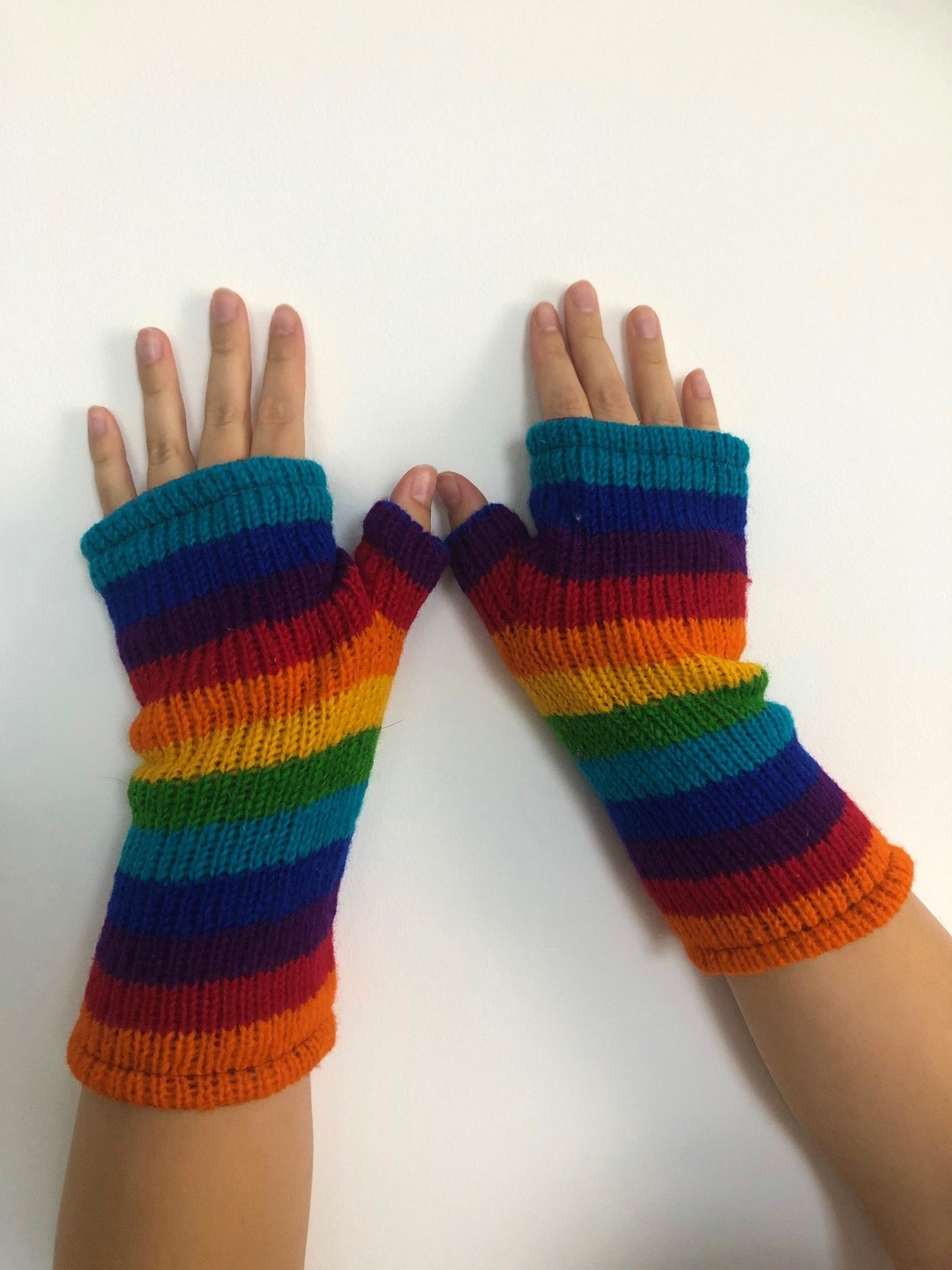 STRIPE SEAMLESS HAND WARMER ”MERINO LAMBS WOOL” #GREEN [R5092-AW25] main image 0