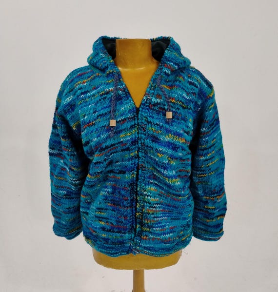 Handgestrickte Wolle Strickjacke Warm Fleece Gefüttert Zip Hoodie