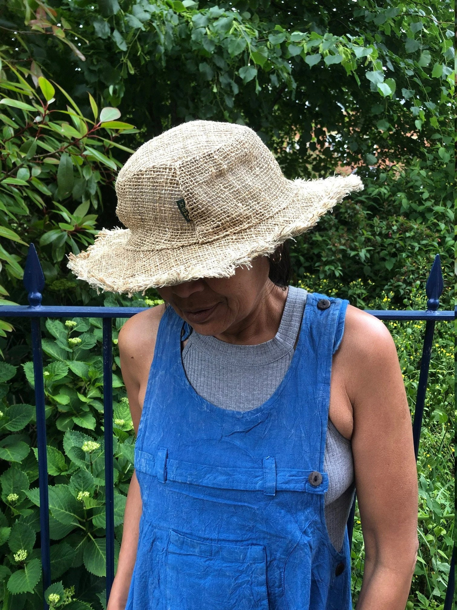 Natural Hemp Eco Friendly Frayed Wide Wire Brim Sun Hat 