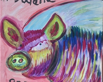 original work, painting pig pop art, colorful pig, meetoo, balance your pig