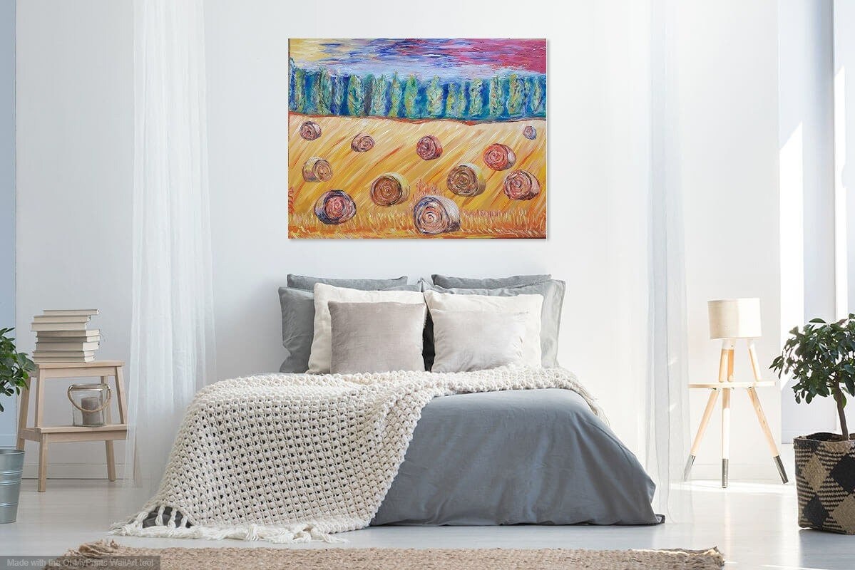 Tableau Coloré à La Peinture Acrylique Coloré, Moisson, C'est de Balle Paille