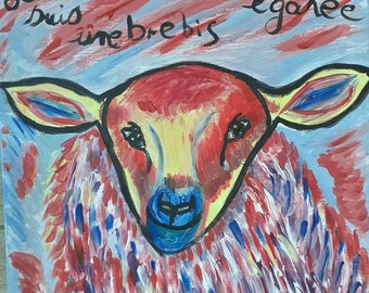 original work, painting sheep colorful, sheep pop art