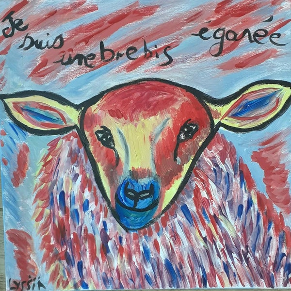 original work, painting sheep colorful, sheep pop art