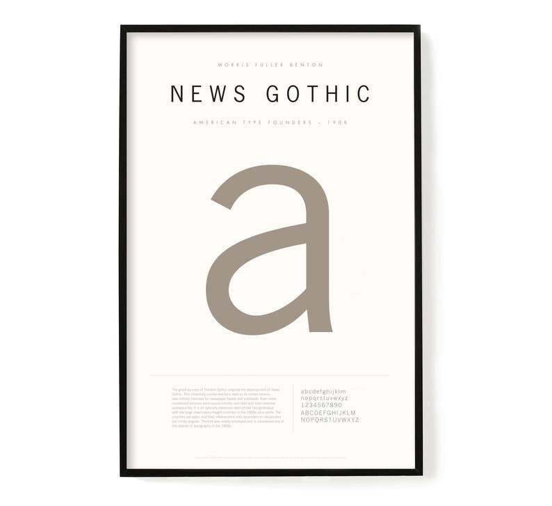 News Gothic Poster, Screen Printed, Archival Quality, Wall Art, Poster
